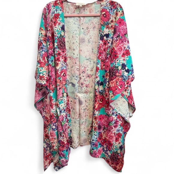 Umgee Tops - Floral Kimono Cardigan Vibrant Beach Summer Cover Vibe Plus Size 1X 2X Umgee